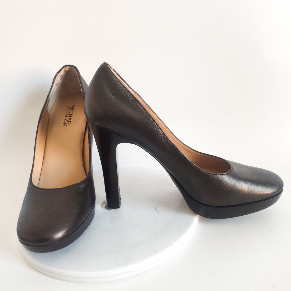 Michael‎ Kors Platform Heels Size 8 Leather Sole Metallic Dark Bronze Pumps Work